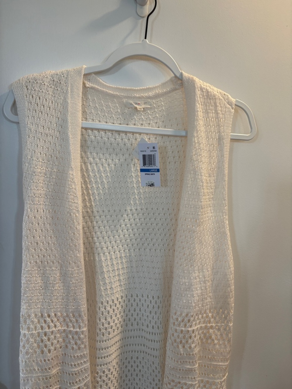 Ultra Flirt Ivory Open-Knit Sleeveless Cardigan